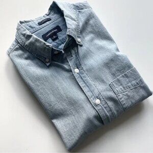 J Crew Classic Casual Button Down Short Sleeve Shirt Denim Chambray Jean